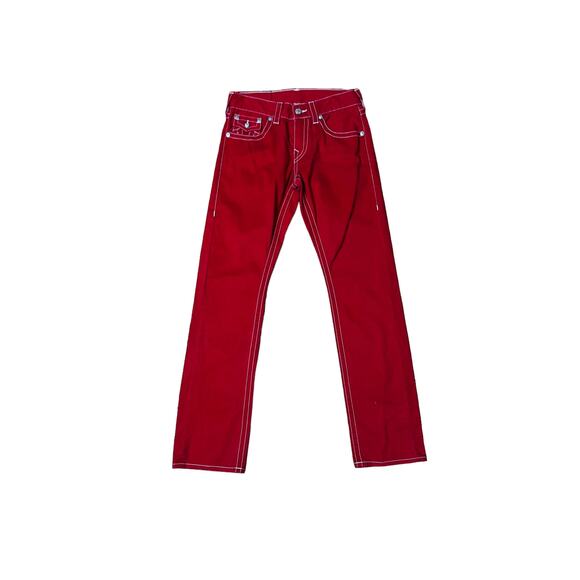 True Religion Red Straight Leg Womens Jeans Size 29 Zip Closure 100% Cotton - Picture 4 of 12